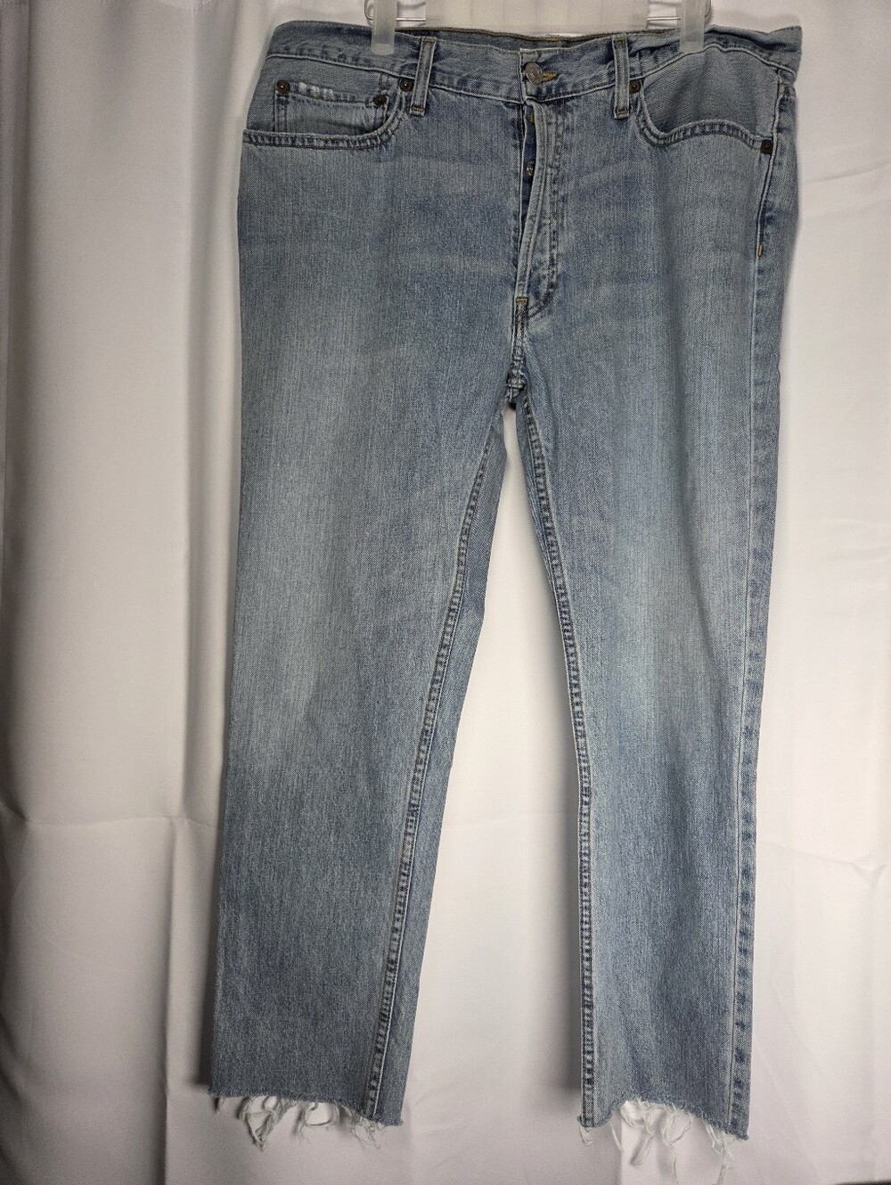 REDONE Originals Light Wash Denim Jeans Button Fly Crop Raw Hem Women's 30